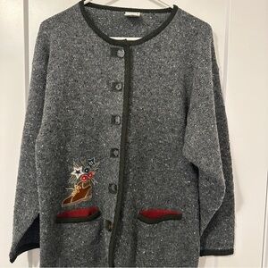 Vintage Grey Embroidered Knit Cardigan Size Small Women’s by Miss Astor